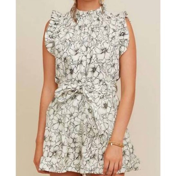 NWT Christy Lynn Aurelie Etched Floral Ruffle Sleeve Blouse | Black, White | L - Picture 1 of 9